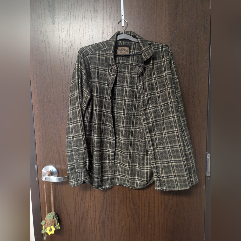 North River Men's Long Sleeve Flannel Shirt Plaid Size L